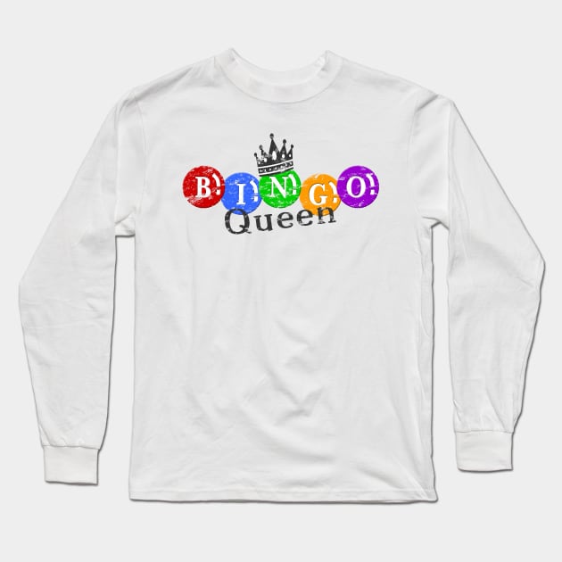 Vintage Bingo Queen Ladies Bingo Lover Long Sleeve T-Shirt by TeeCreations